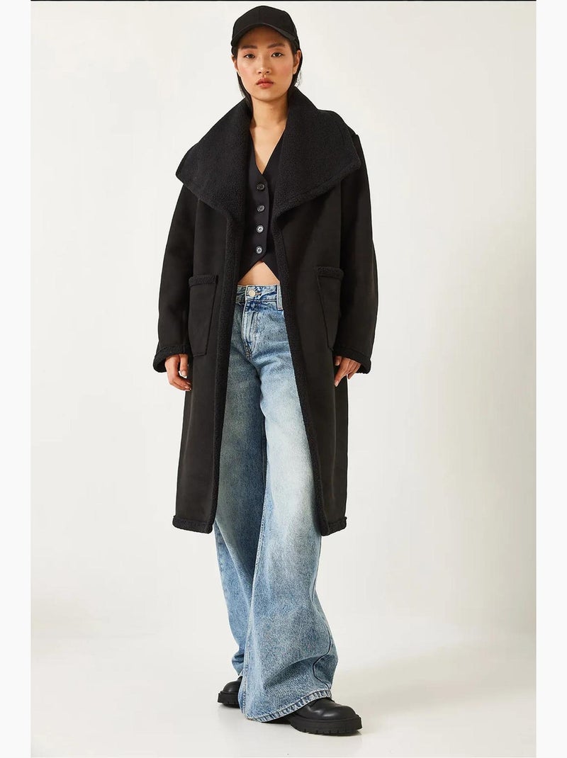 Manteau doublé en daim à double poche lucci Noir - Kiabi