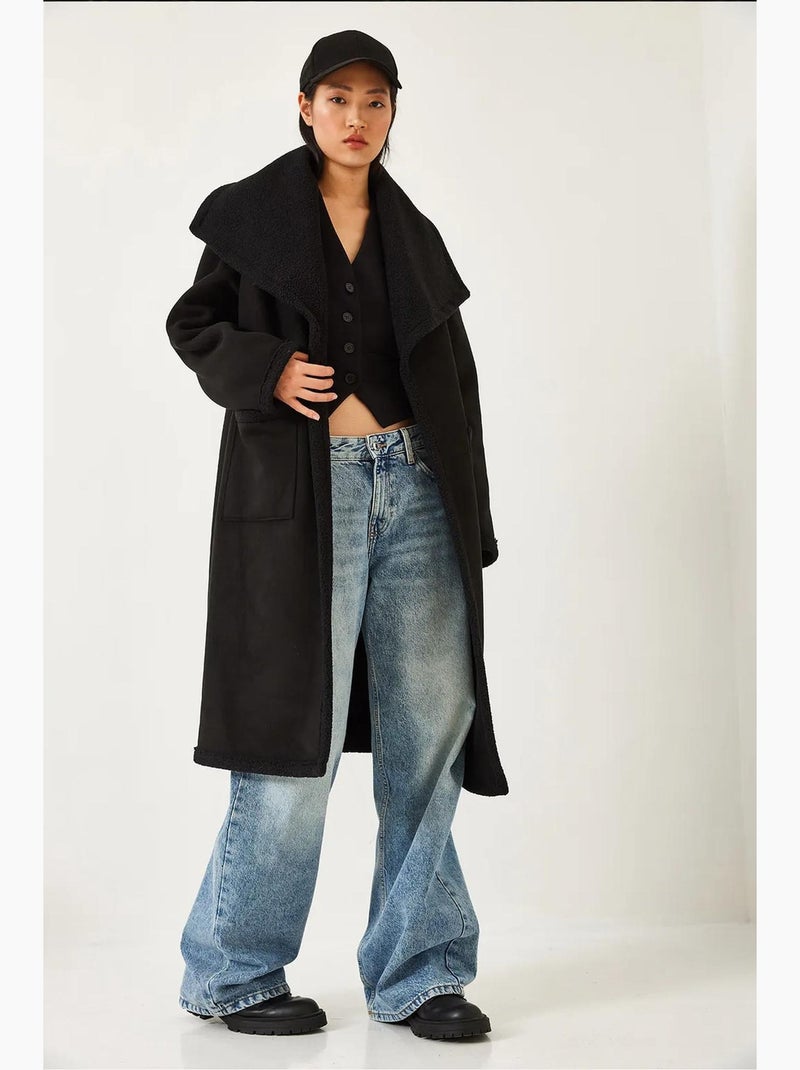 Manteau doublé en daim à double poche lucci Noir - Kiabi