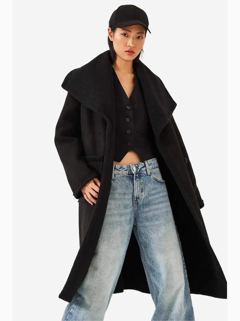 Manteau doublé en daim à double poche lucci Noir - Kiabi