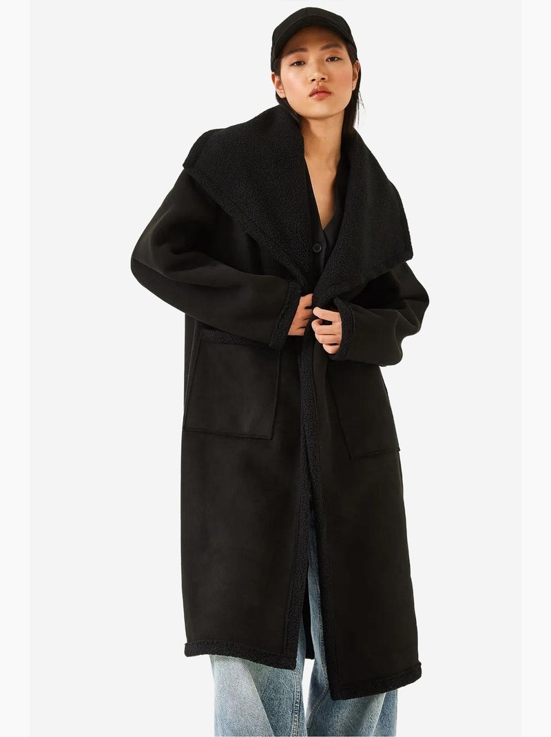 Manteau doublé en daim à double poche lucci Noir - Kiabi
