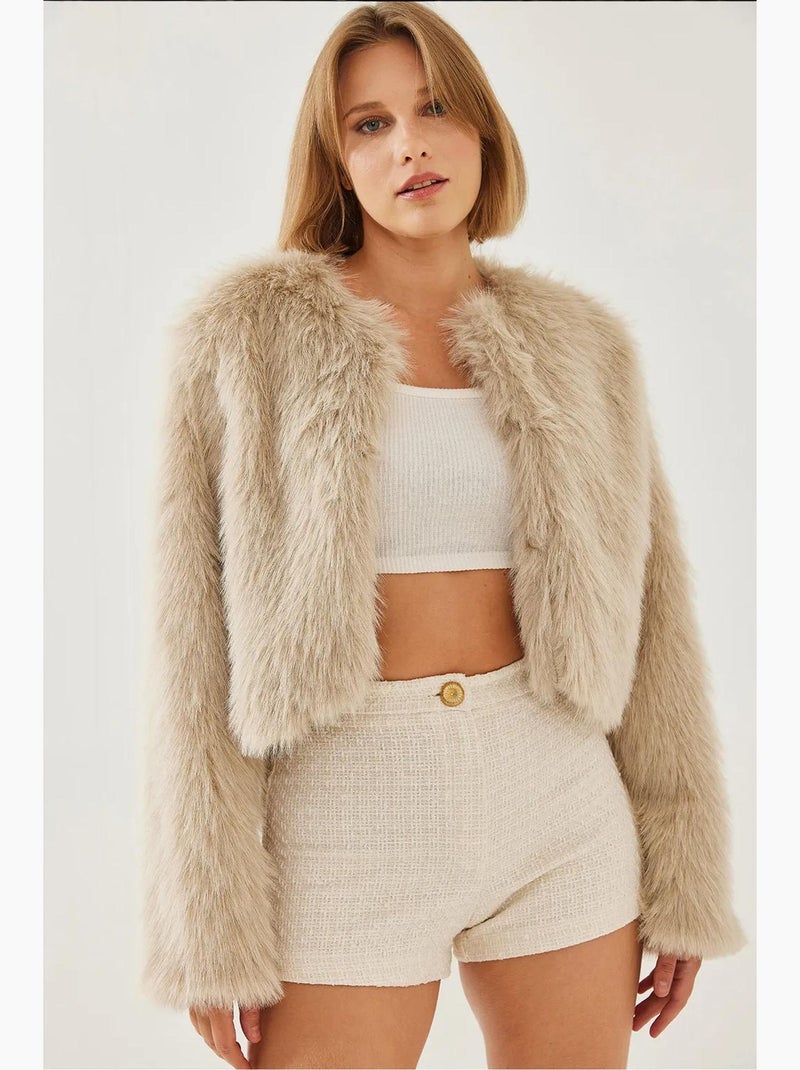 Manteau doublé en fausse fourrure lucci Beige argile - Kiabi
