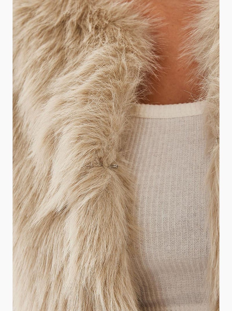 Manteau doublé en fausse fourrure lucci Beige argile - Kiabi