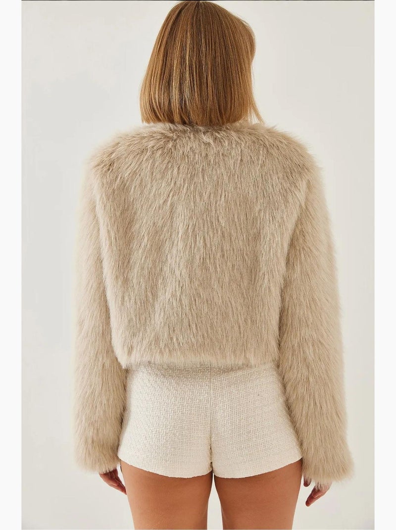Manteau doublé en fausse fourrure lucci Beige argile - Kiabi