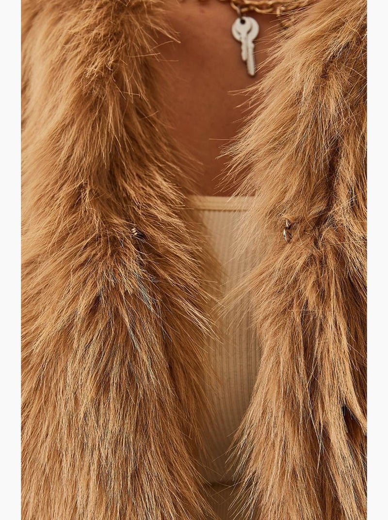 Manteau doublé en fausse fourrure lucci Camel - Kiabi