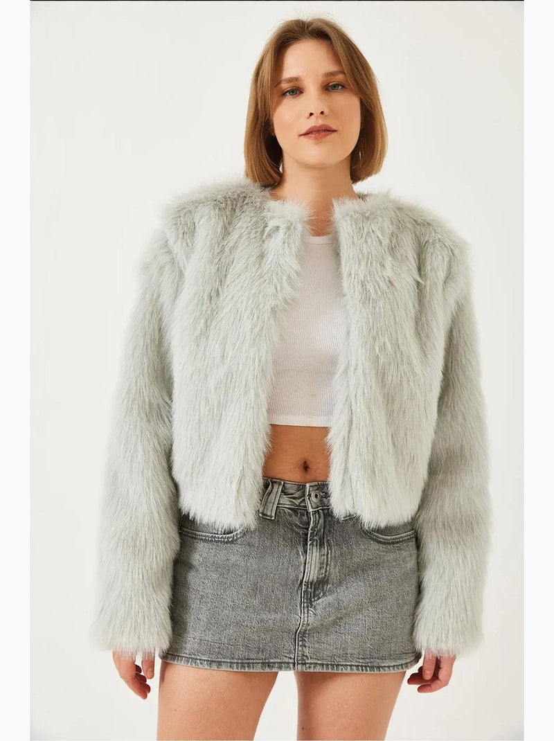Manteau doublé en fausse fourrure lucci Gris clair - Kiabi