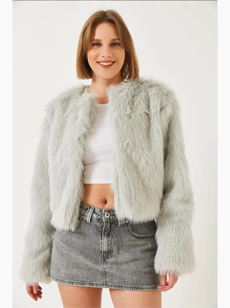 Manteau doublé en fausse fourrure lucci Gris clair - Kiabi