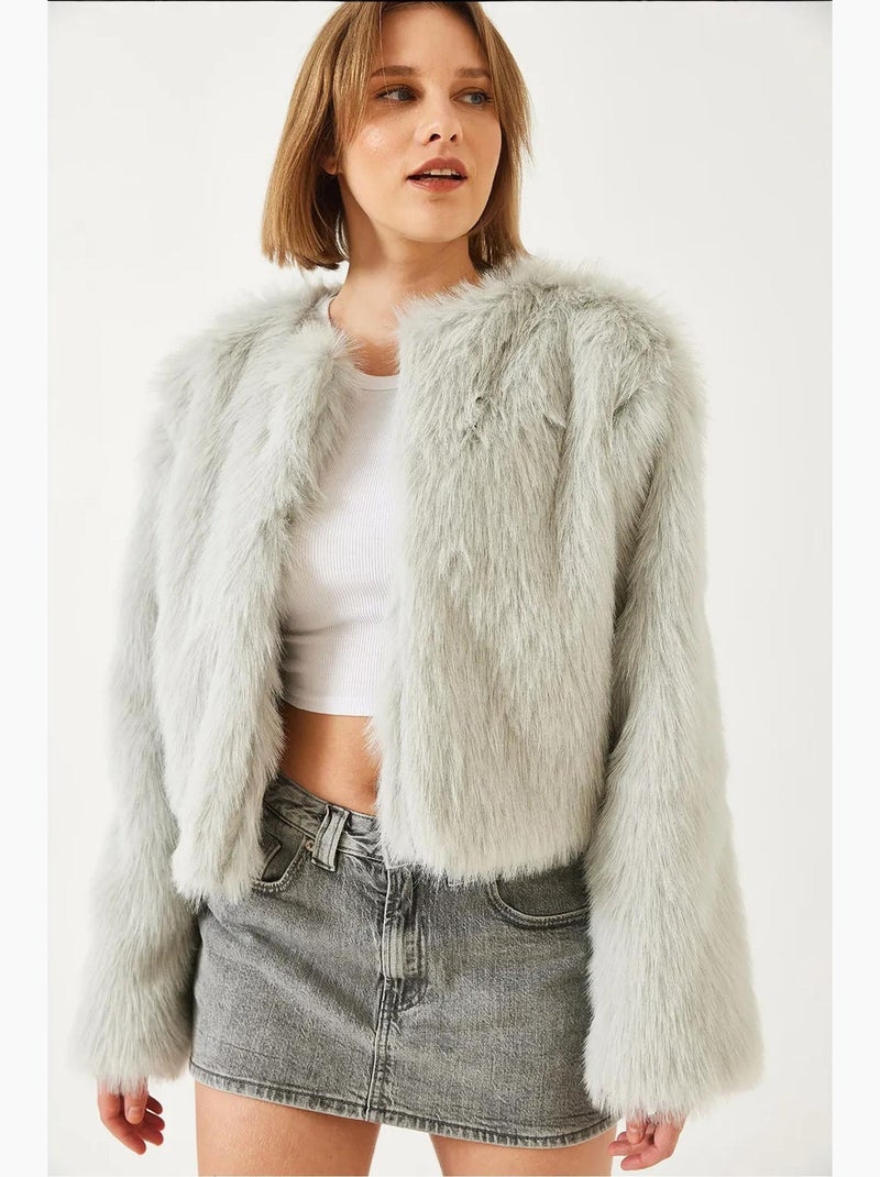 Manteau doublé en fausse fourrure lucci Gris clair - Kiabi