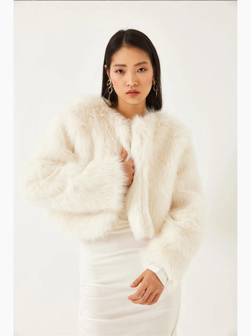 Manteau doublé en fausse fourrure lucci Ivoire - Kiabi