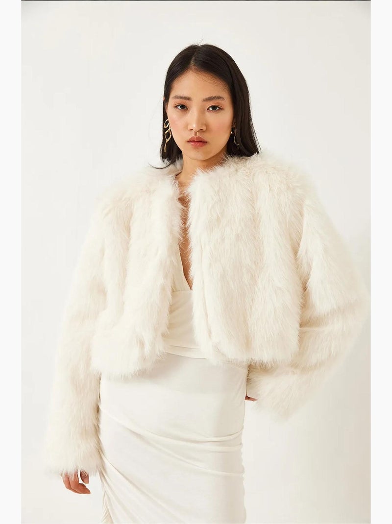 Manteau doublé en fausse fourrure lucci Ivoire - Kiabi