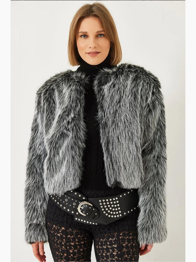 Manteau doublé en fausse fourrure lucci Noir Blanc - Kiabi