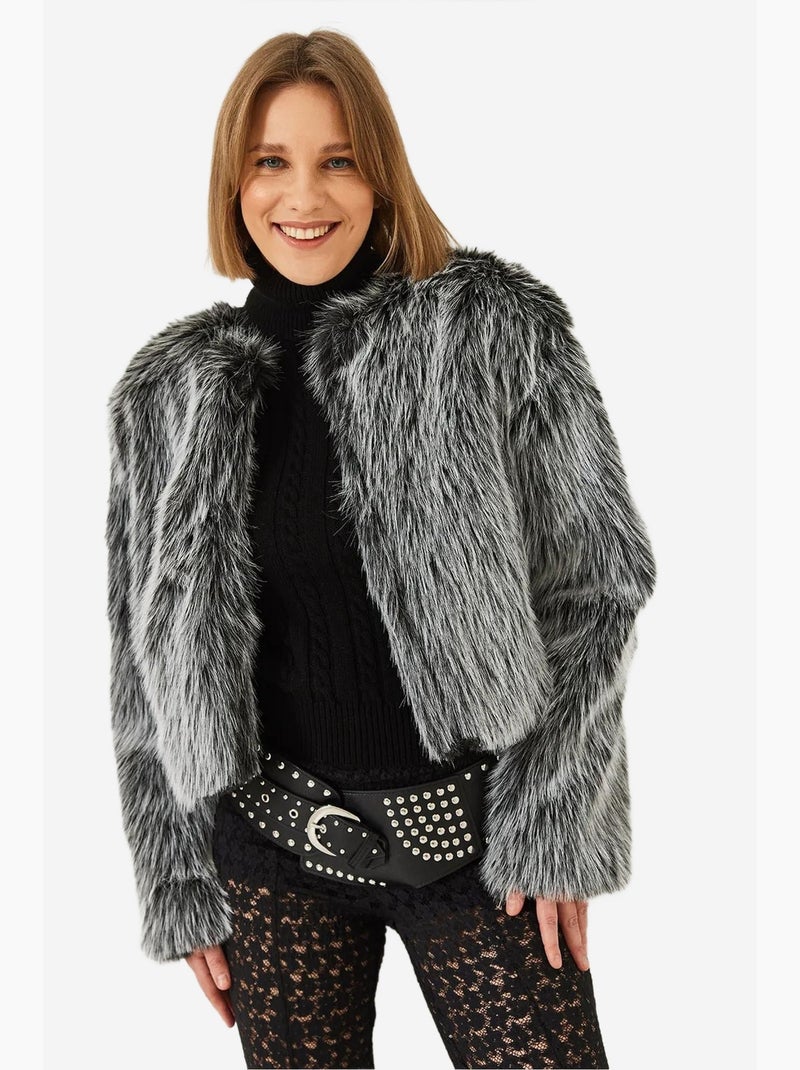 Manteau doublé en fausse fourrure lucci Noir Blanc - Kiabi