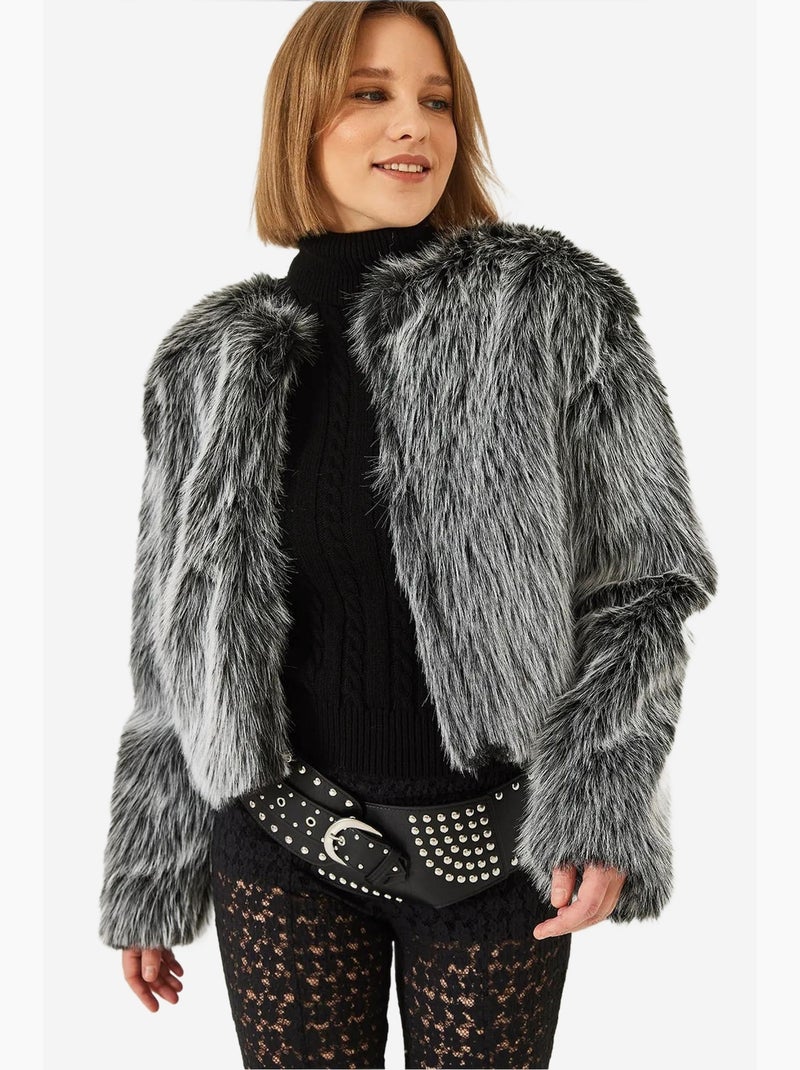 Manteau doublé en fausse fourrure lucci Noir Blanc - Kiabi