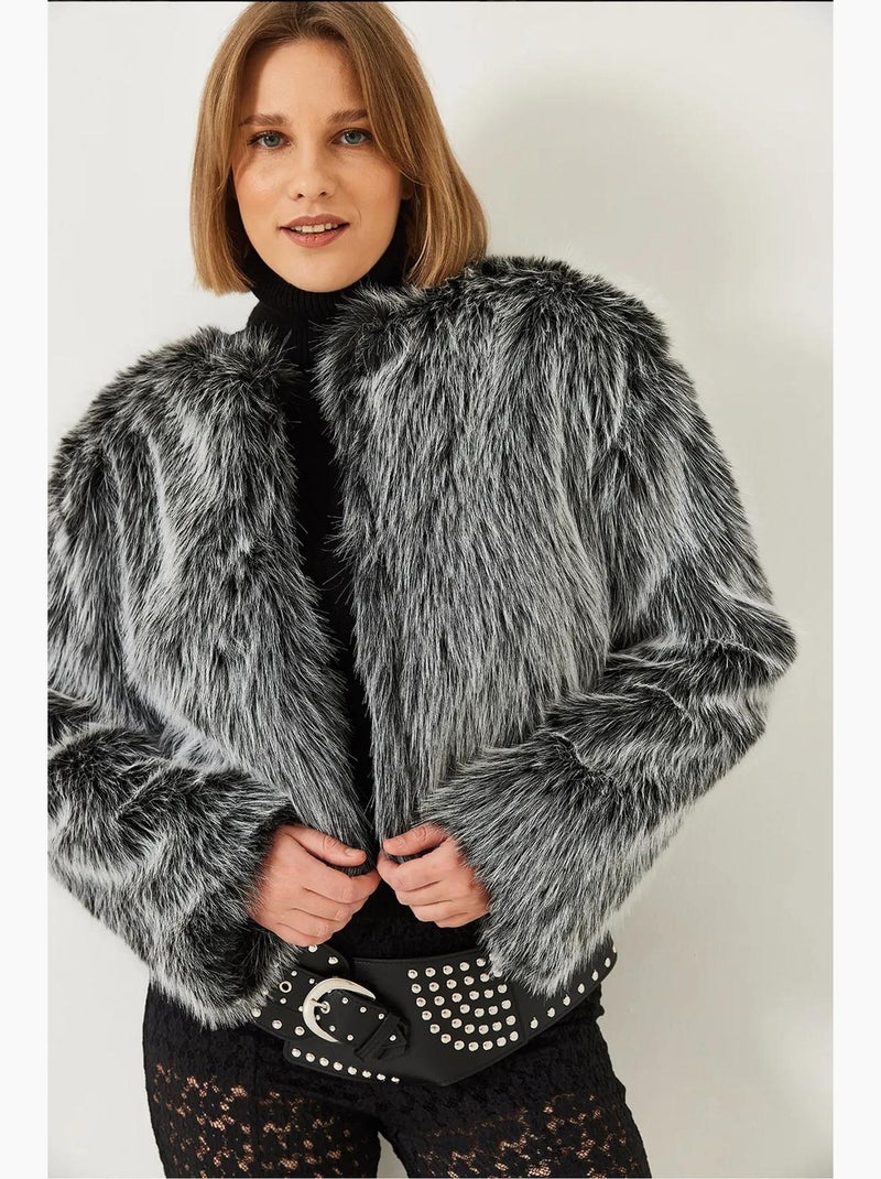 Manteau doublé en fausse fourrure lucci Noir Blanc - Kiabi