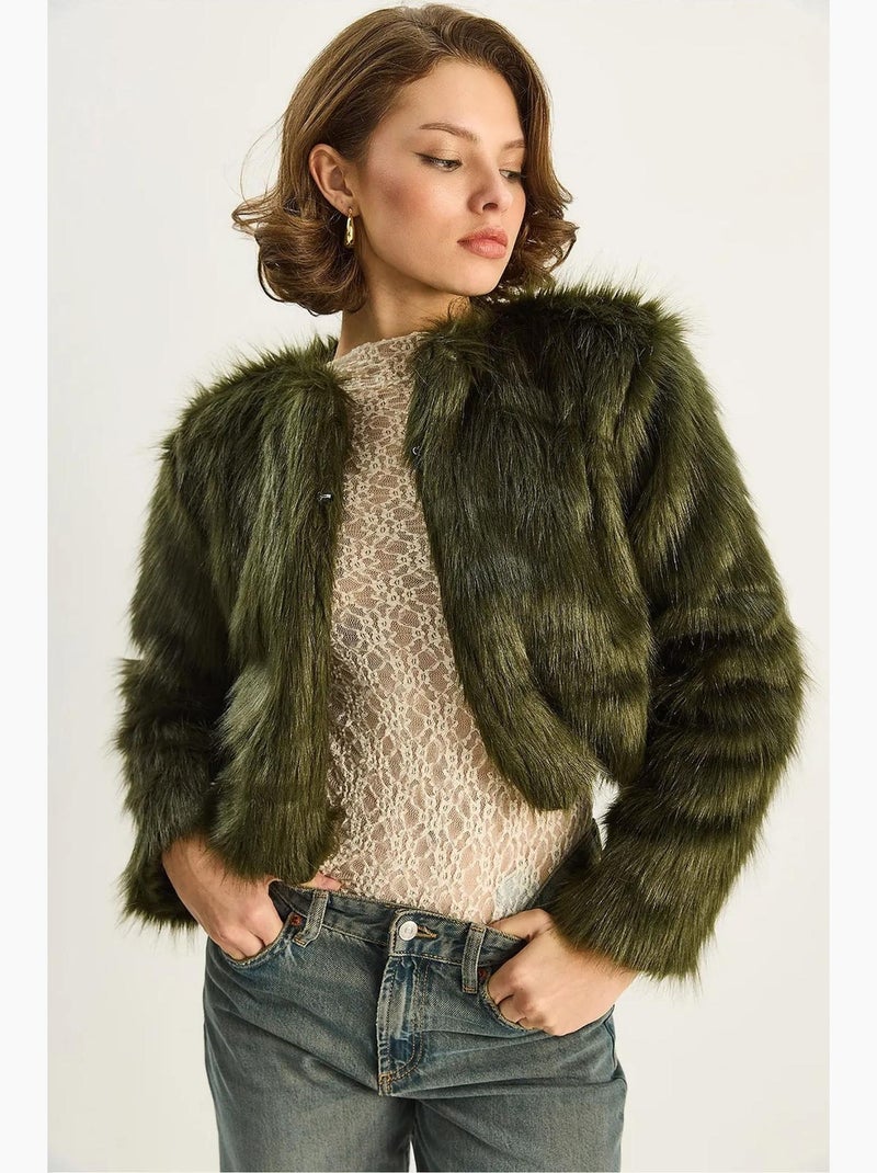 Manteau doublé en fausse fourrure lucci Vert émeraude - Kiabi