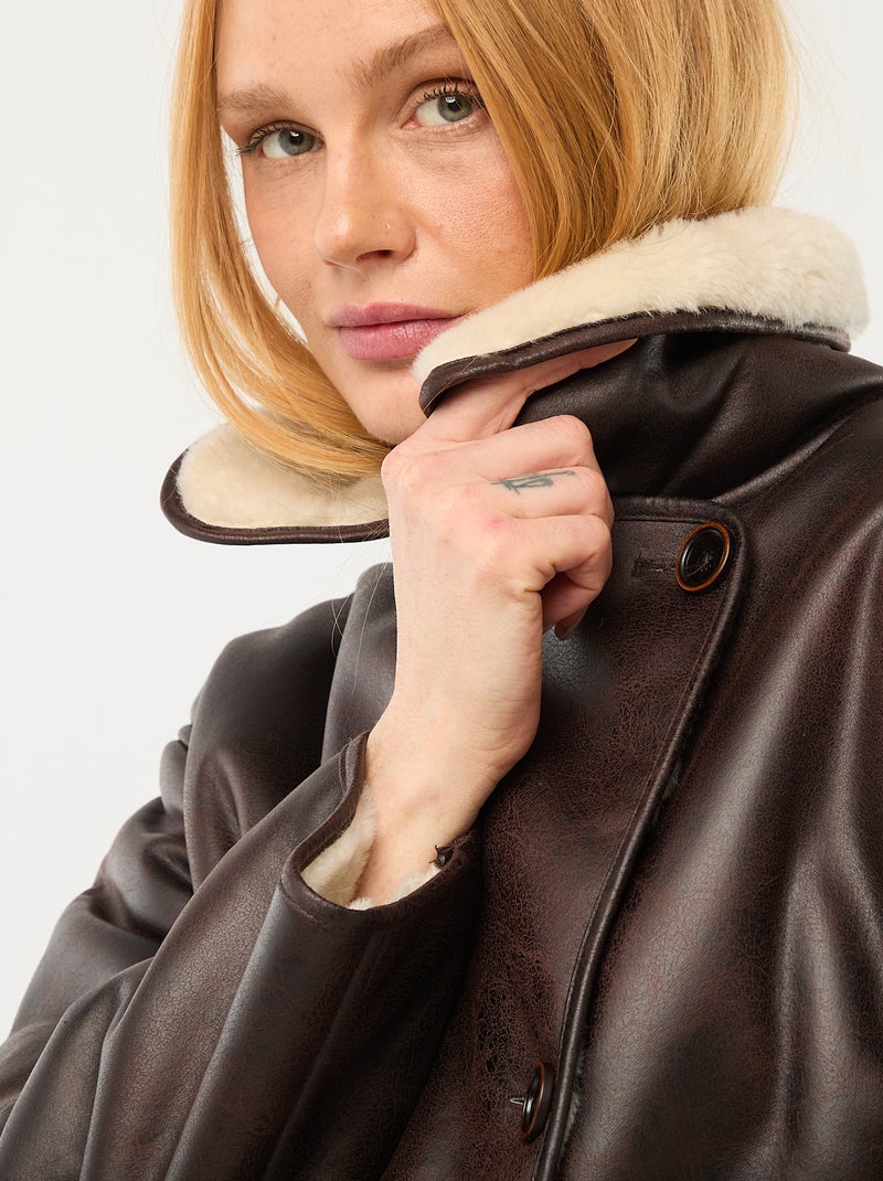 Manteau doublé style aviateur Marron - Kiabi