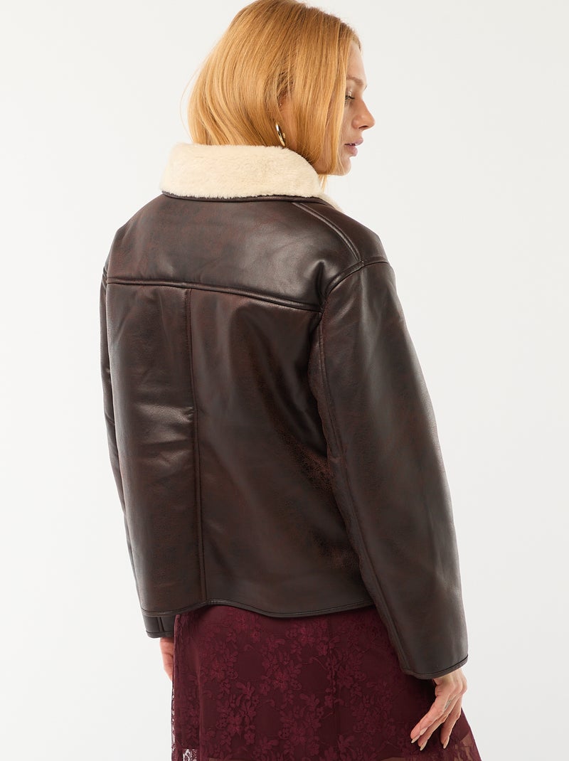 Manteau doublé style aviateur Marron - Kiabi