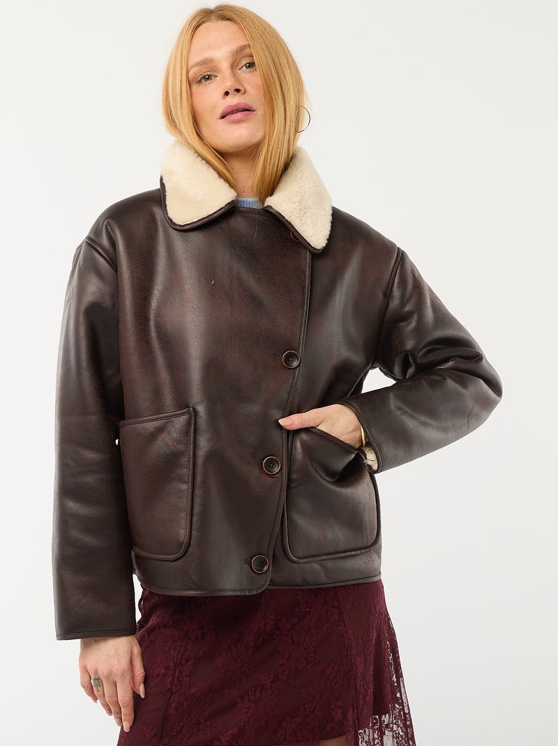 Manteau doublé style aviateur Marron - Kiabi