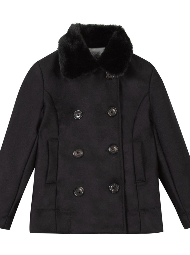 Manteau Drap De Laine Col Imitation Fourrure 'miniman' Noir - Kiabi