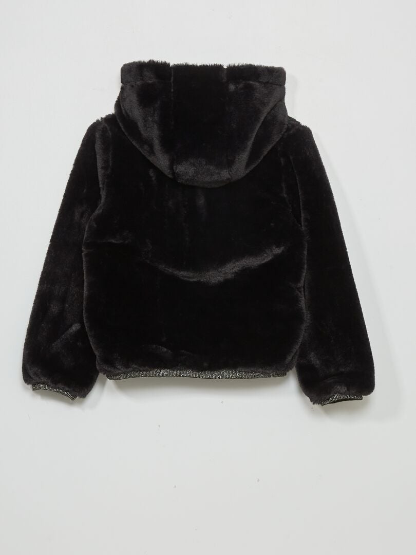 Manteau effet fourrure noir - Kiabi