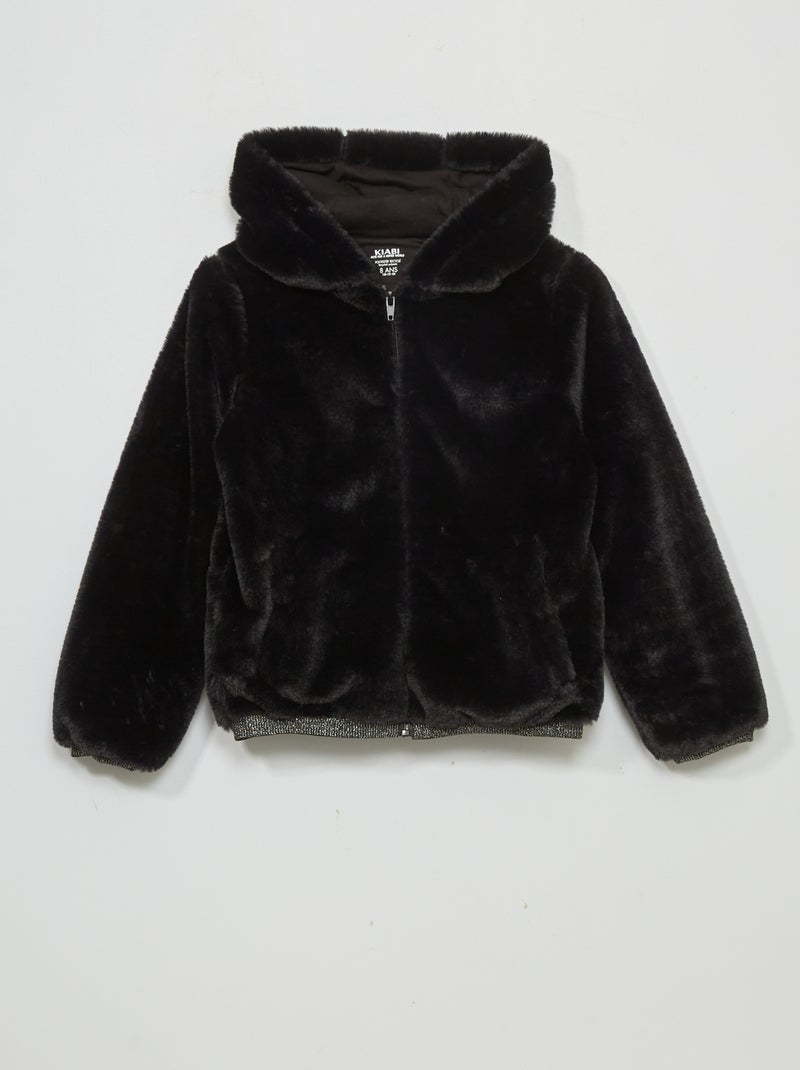 Manteau effet fourrure noir - Kiabi