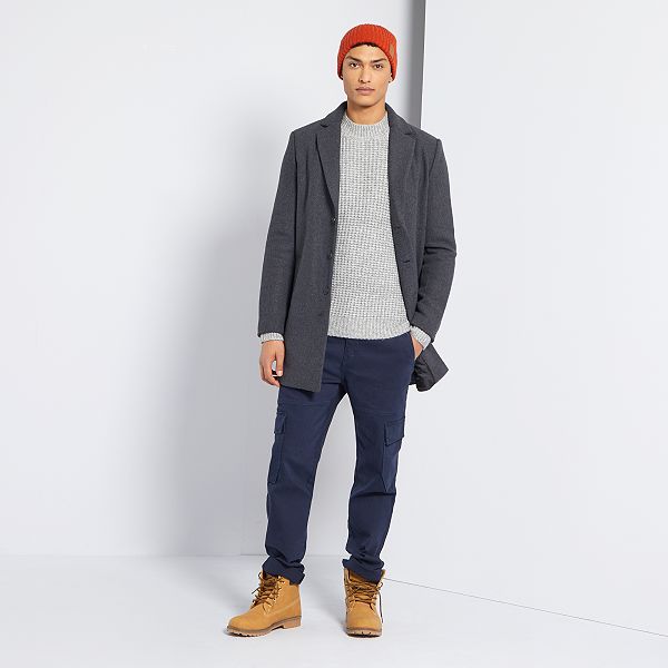 Manteau effet lainage Homme gris Kiabi 45,00€ Manteau effet lainage Homme bleu marine Kiabi 45,00€