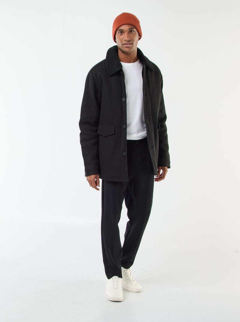 Manteau effet lainage Noir - Kiabi