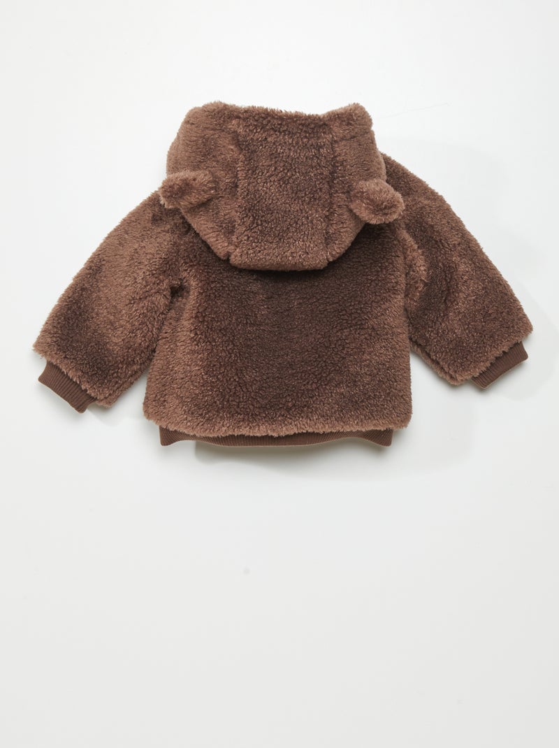 Manteau effet moutonné à capuche Marron foncé - Kiabi