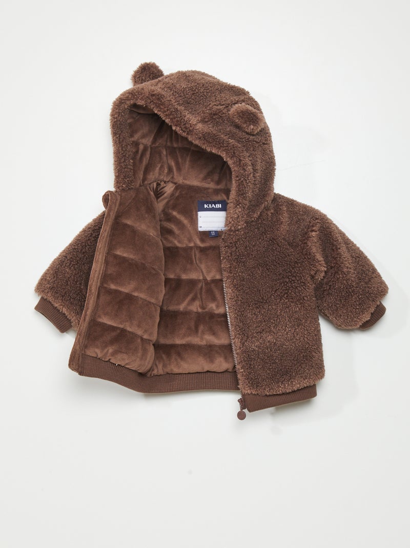 Manteau effet moutonné à capuche Marron foncé - Kiabi