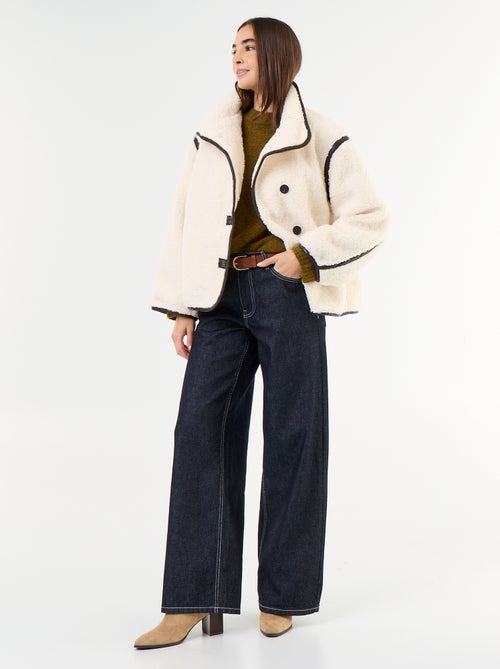 Manteau effet moutonné avec bords contrastés - Kiabi