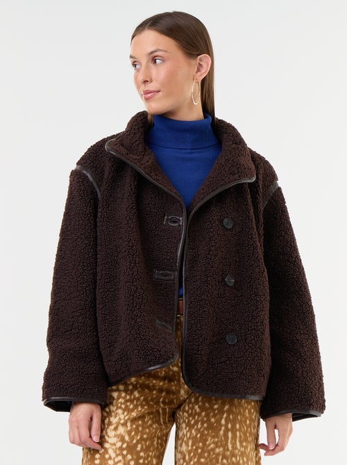 Manteau effet moutonné avec bords contrastés - Kiabi