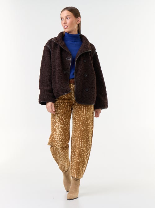 Manteau effet moutonné avec bords contrastés - Kiabi