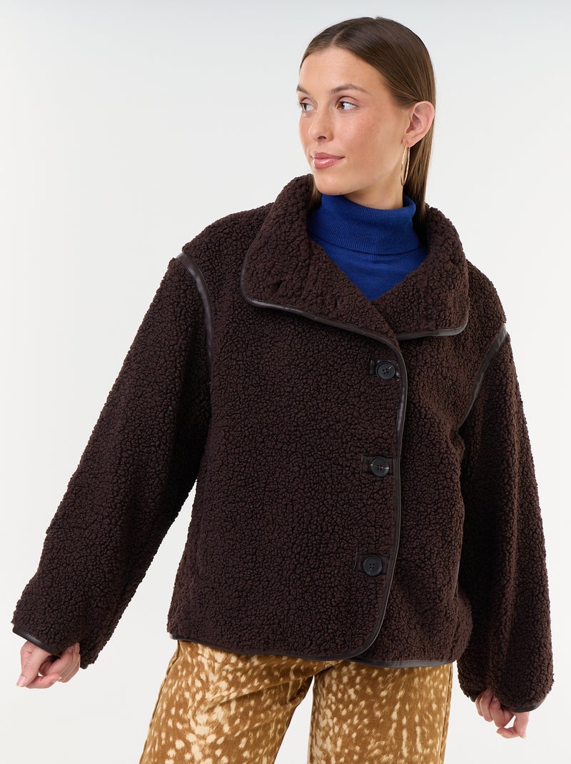 Manteau effet moutonné avec bords contrastés Marron - Kiabi
