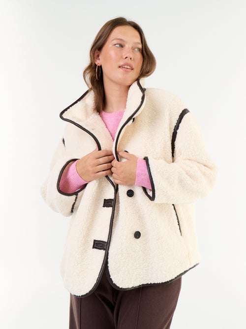 Manteau effet moutonné détails faux cuir - Kiabi