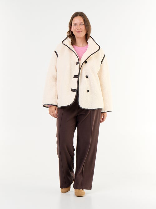 Manteau effet moutonné détails faux cuir - Kiabi
