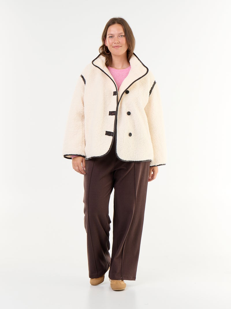 Manteau effet moutonné détails faux cuir Beige - Kiabi