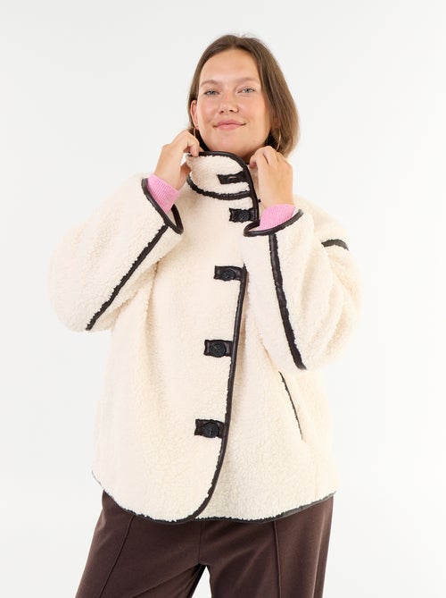 Manteau effet moutonné détails faux cuir - Kiabi