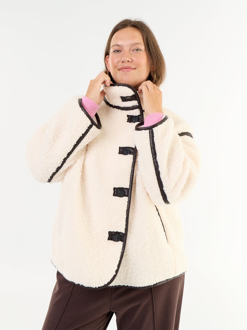 Manteau effet moutonné détails faux cuir Beige - Kiabi