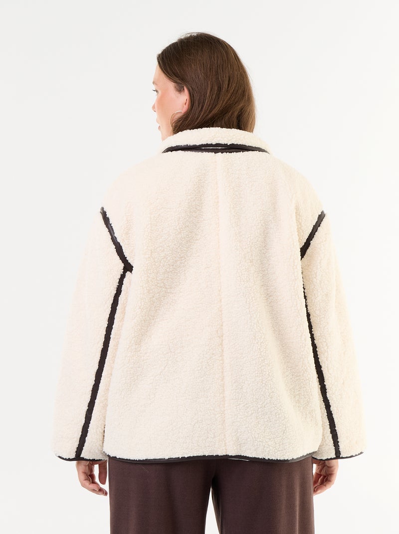 Manteau effet moutonné détails faux cuir Beige - Kiabi