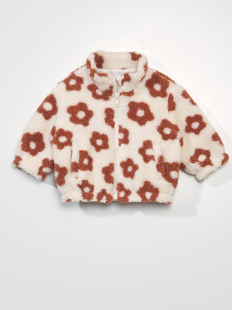 Manteau effet moutonné en maille bouclette Beige - Kiabi