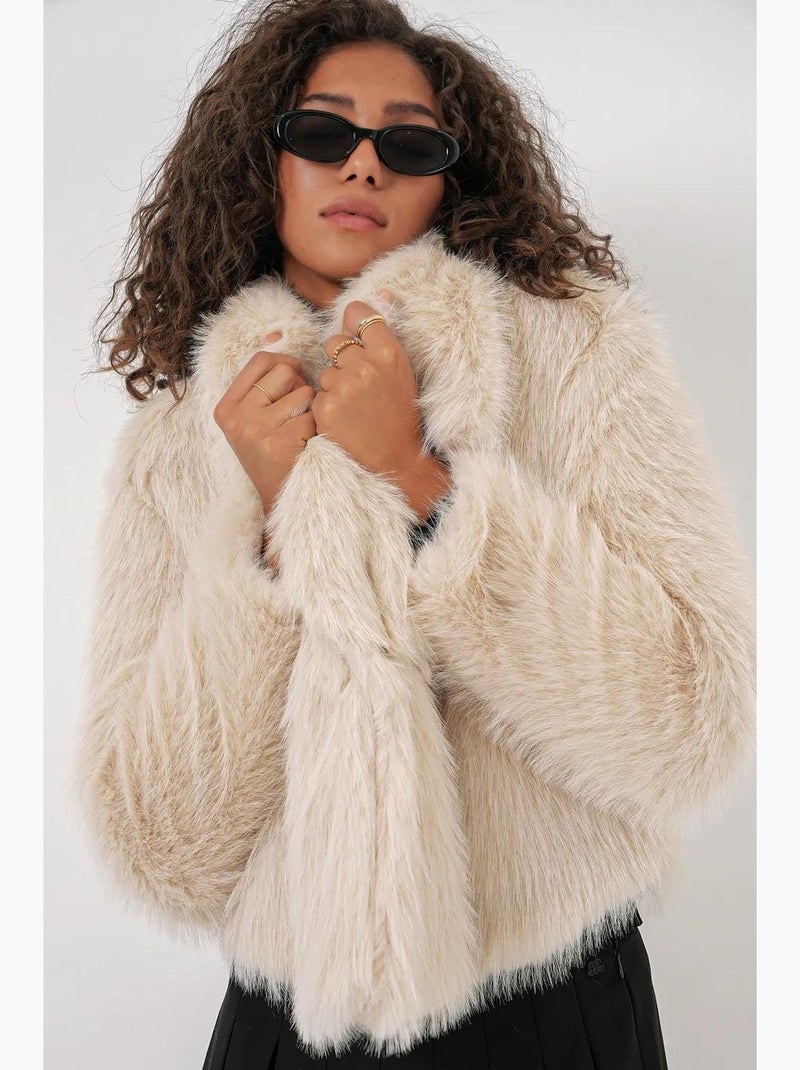Manteau en fausse fourrure à double boutonnage bdart Crème - Kiabi