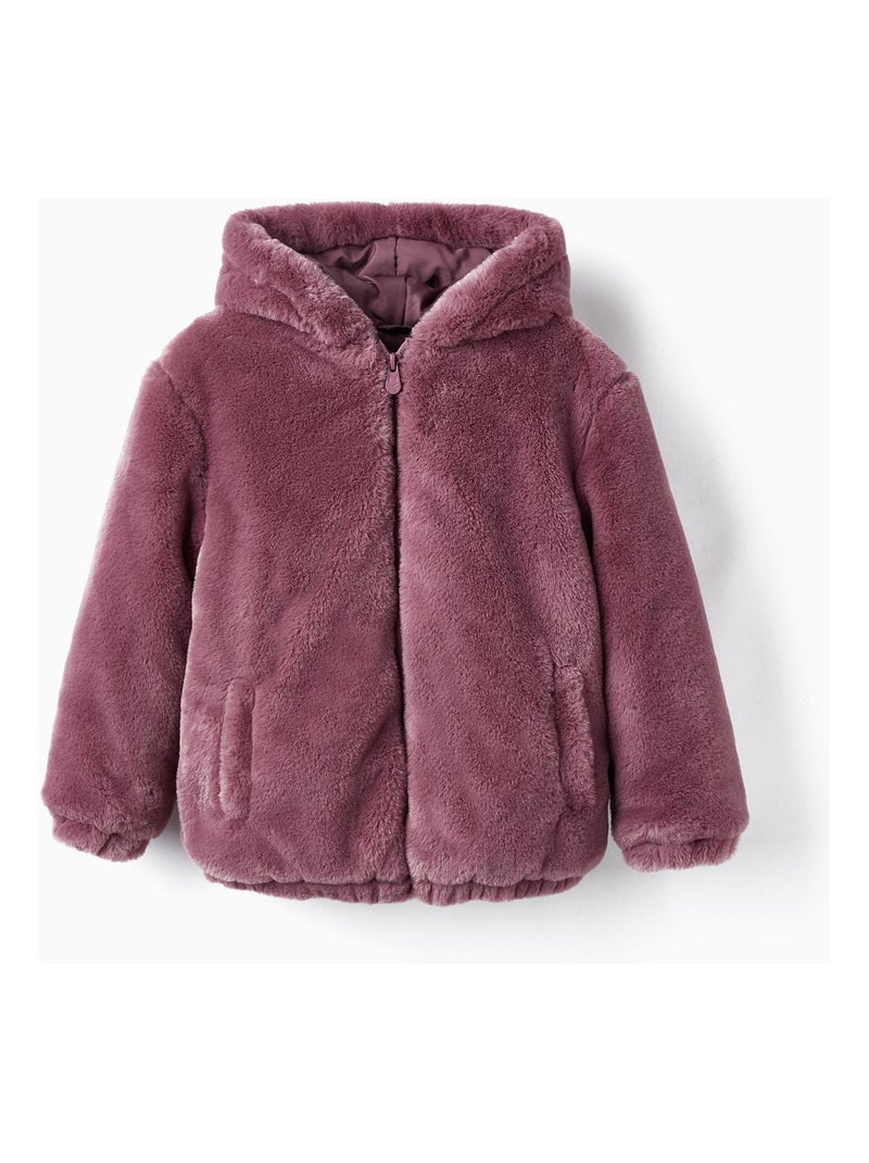 Manteau en Fausse Fourrure avec Capuche pour Fille   GIRLS N' ROSES Violet - Kiabi