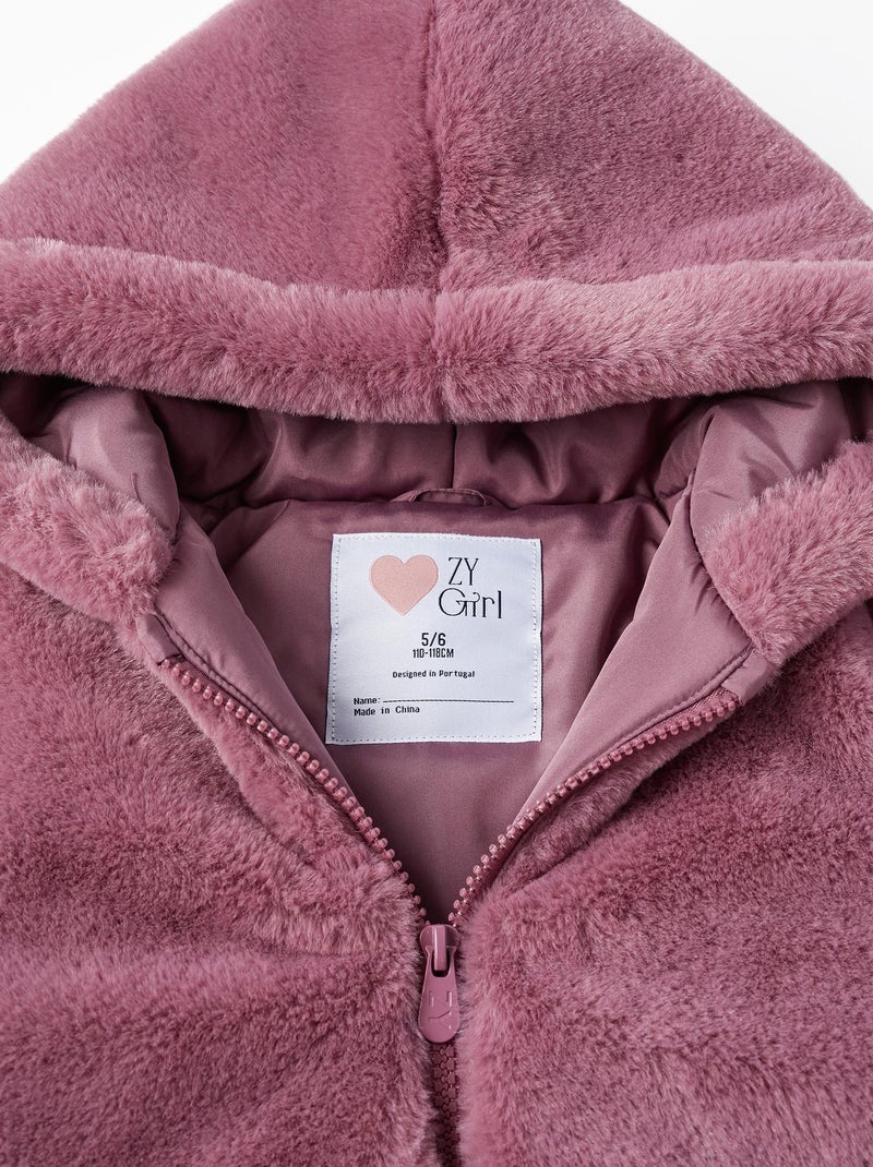 Manteau en Fausse Fourrure avec Capuche pour Fille   GIRLS N' ROSES Violet - Kiabi