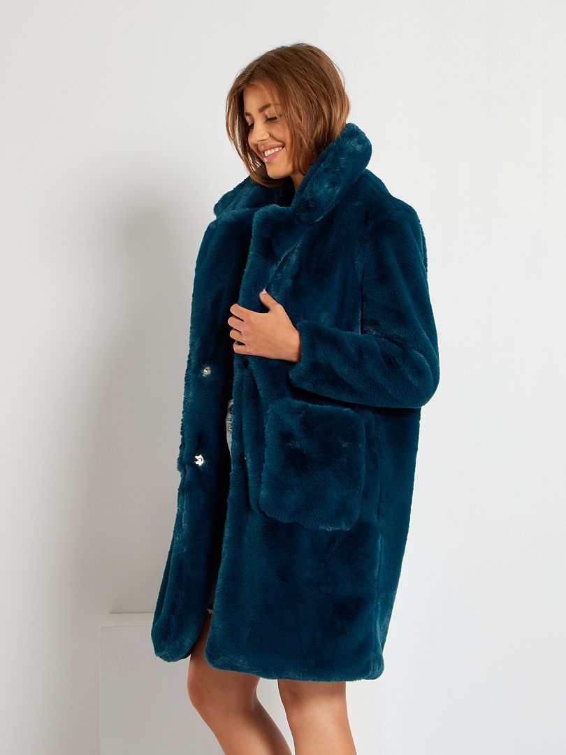 manteau bleu fourrure