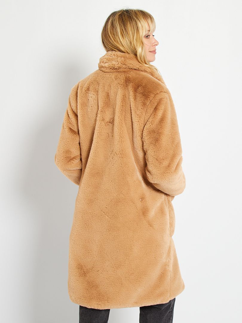 manteau fausse fourrure camel femme