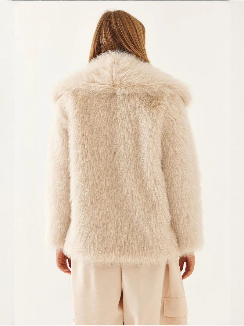Manteau en fausse fourrure de qualité supérieure doublé avec col mbms lucci Marron clair - Kiabi