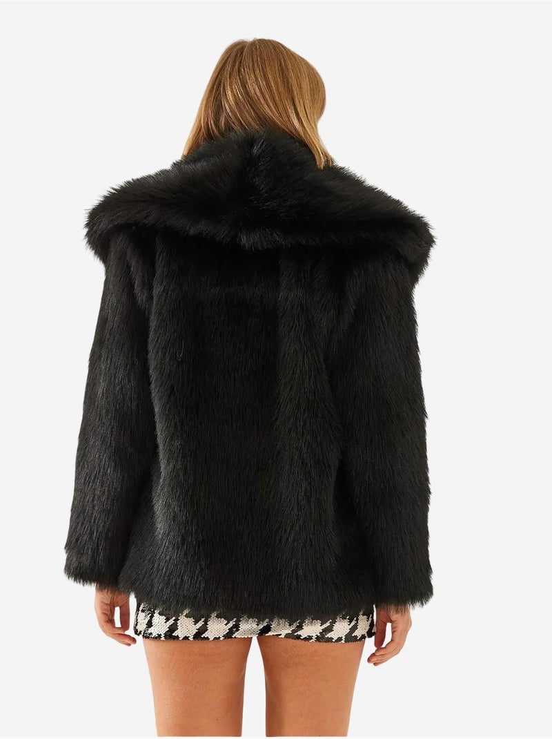 Manteau en fausse fourrure de qualité supérieure doublé avec col mbms lucci Noir - Kiabi