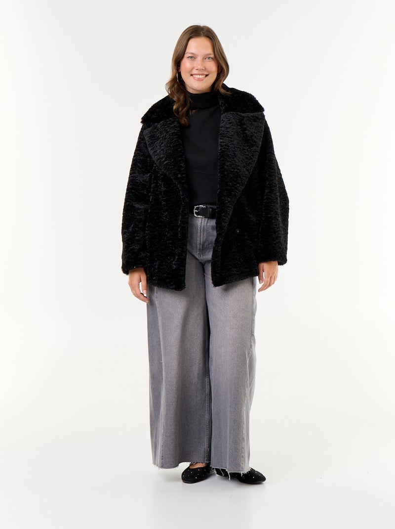 Manteau en fausse fourrure effet astracan Noir - Kiabi