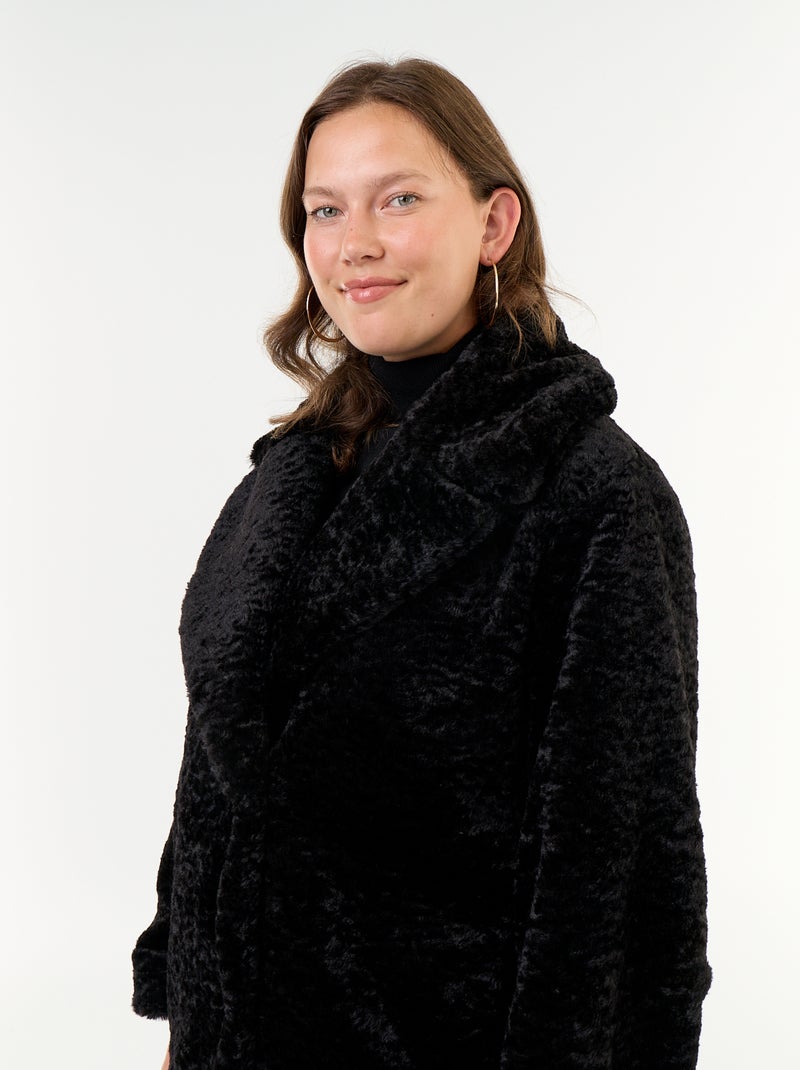 Manteau en fausse fourrure effet astracan Noir - Kiabi