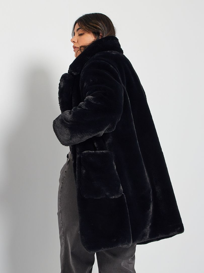 manteau fausse fourrure noire capuche