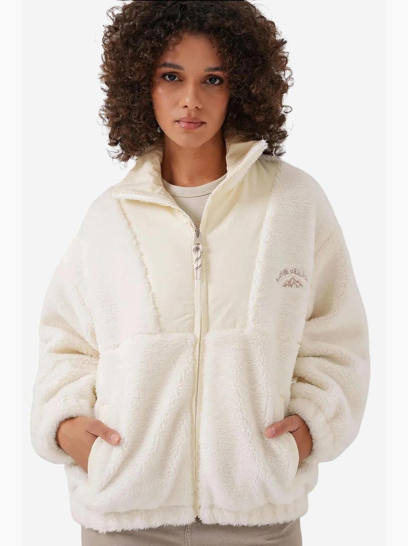 Manteau en fausse fourrure uni à fermeture éclair bdart Crème - Kiabi